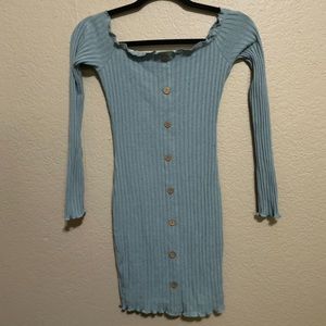 Fashion Nova blue knit off the shoulder bodycon dress